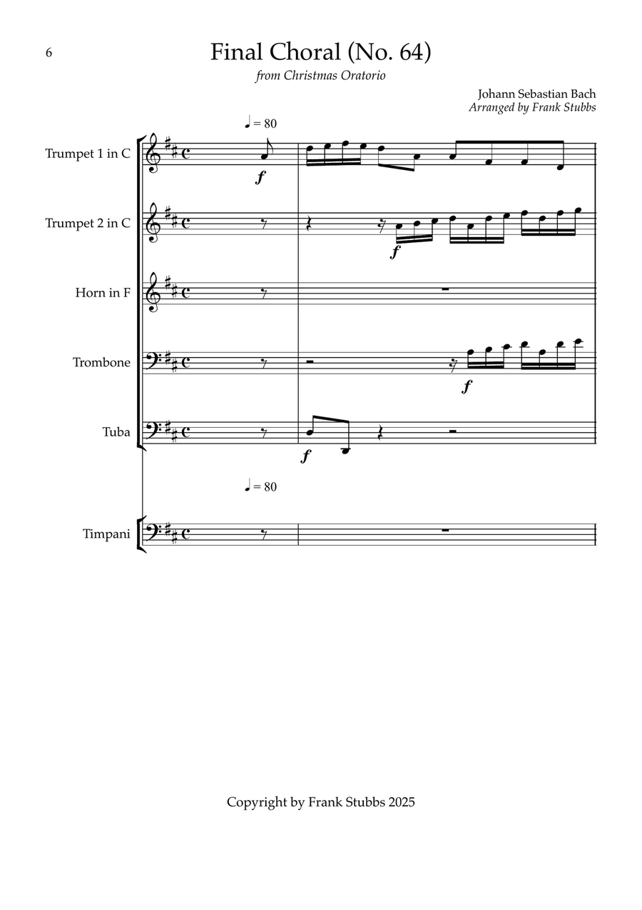 Final Choral from the 'Christmas Oratorio' Brass Quintet scores gallery preview page 6