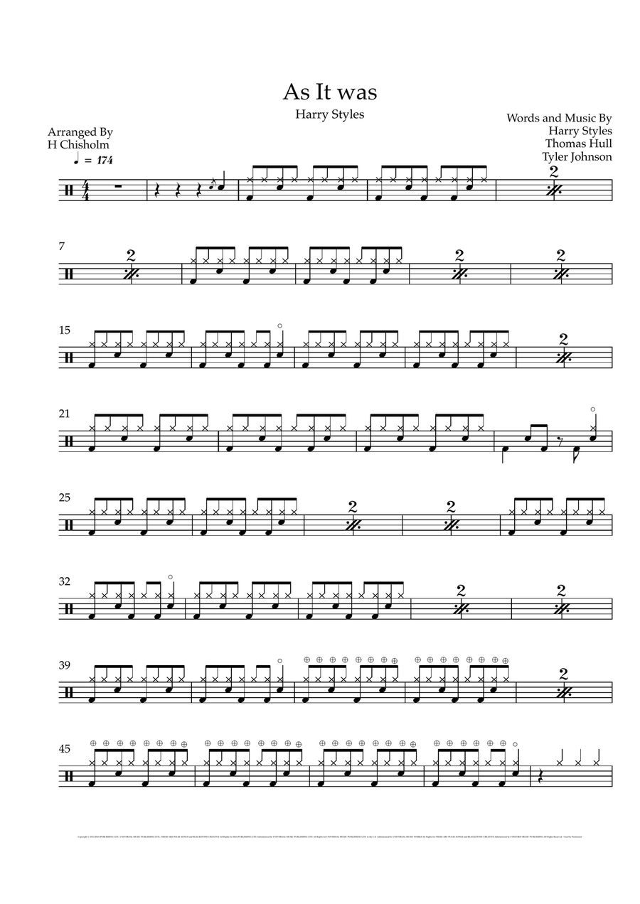 As It Was Drum Set scores gallery preview page 1