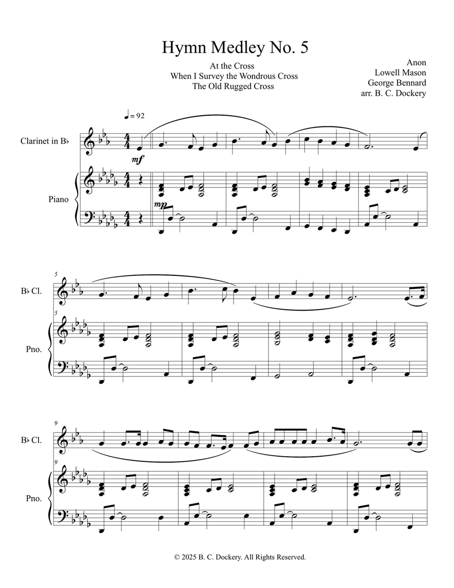 Hymn Medley No. 5 (Clarinet Solo with Piano Accompaniment) B-Flat Clarinet scores gallery preview page 1