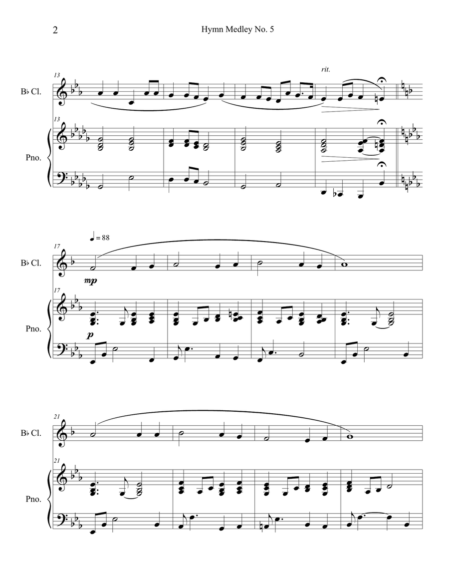 Hymn Medley No. 5 (Clarinet Solo with Piano Accompaniment) B-Flat Clarinet scores gallery preview page 2
