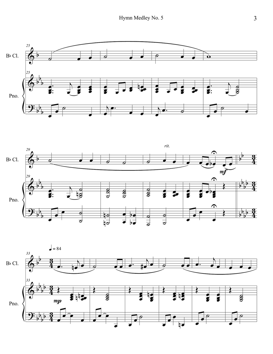 Hymn Medley No. 5 (Clarinet Solo with Piano Accompaniment) B-Flat Clarinet scores gallery preview page 3