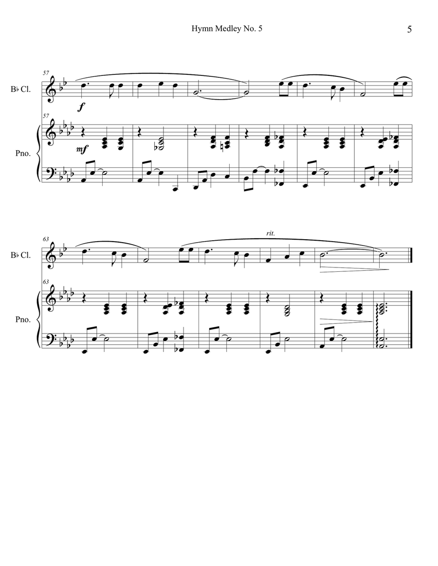 Hymn Medley No. 5 (Clarinet Solo with Piano Accompaniment) B-Flat Clarinet scores gallery preview page 5
