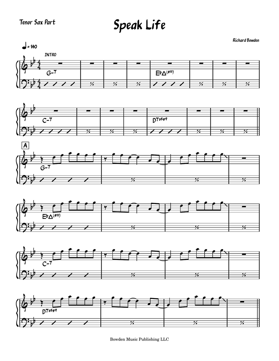 Speak Life Tenor Saxophone scores gallery preview page 1