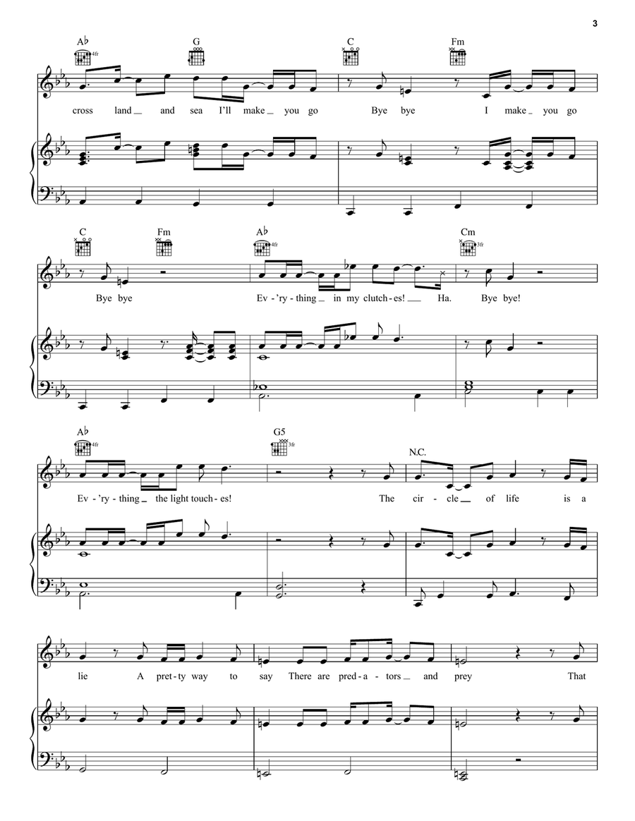 Bye Bye (from Mufasa: The Lion King) Piano, Vocal, Guitar scores gallery preview page 3