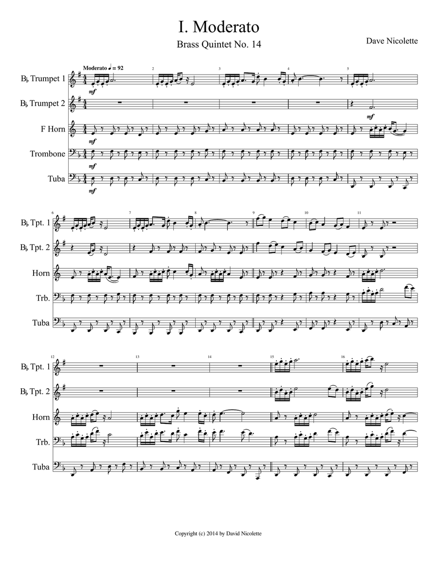 Brass Quintet No. 14 Brass Quintet scores gallery preview page 1