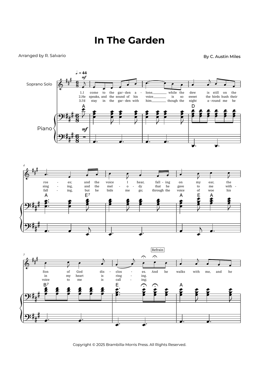 In The Garden - Soprano Solo (Key of A Major) Soprano Voice scores gallery preview page 1