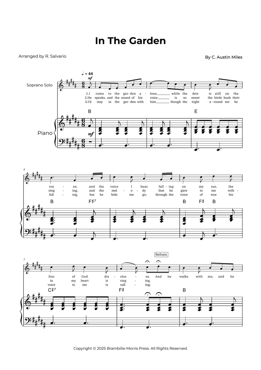 In The Garden - Soprano Solo (Key of B Major) Soprano Voice scores gallery preview page 1