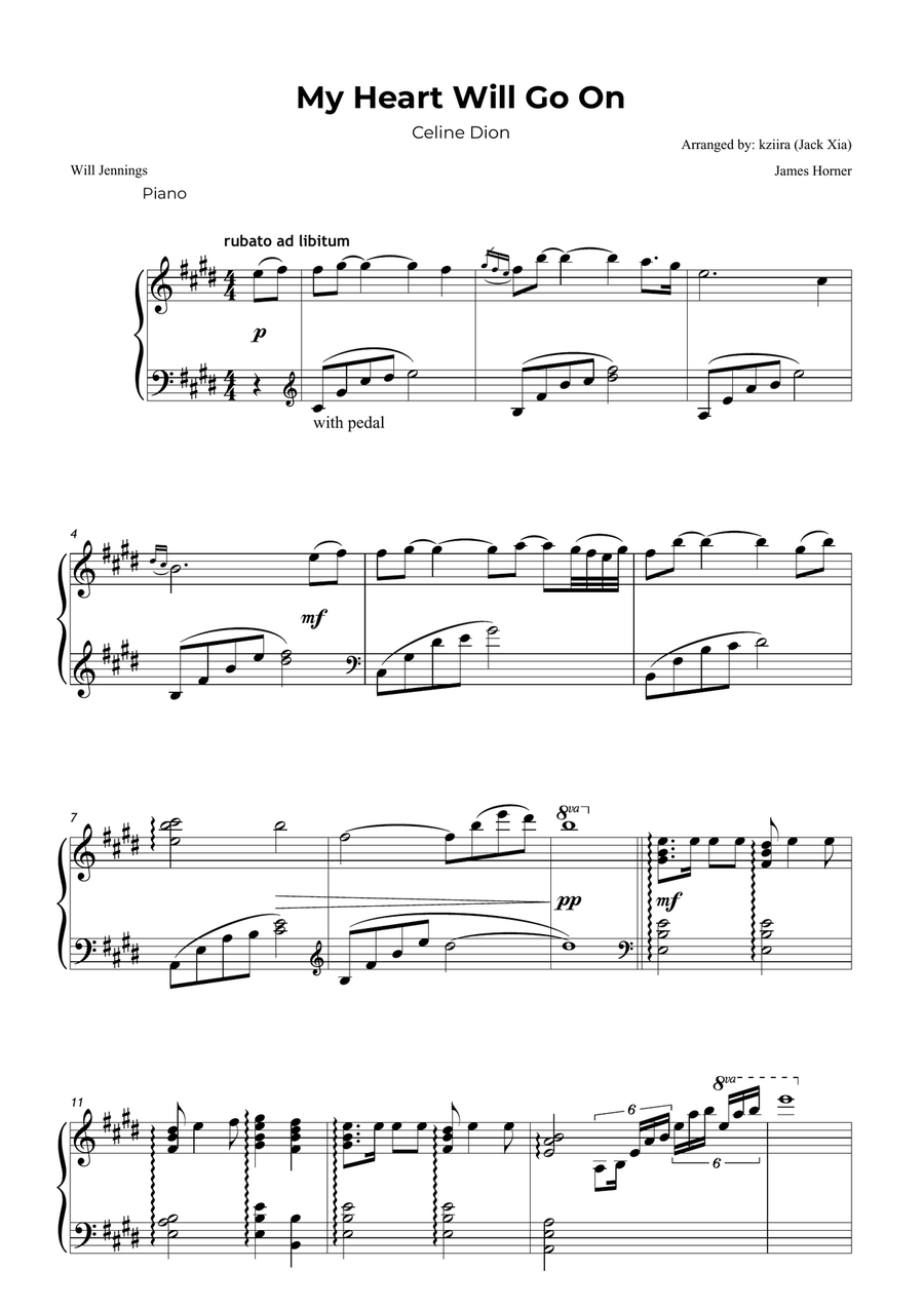 My Heart Will Go On (Love Theme From 'titanic') Easy Piano scores gallery preview page 1