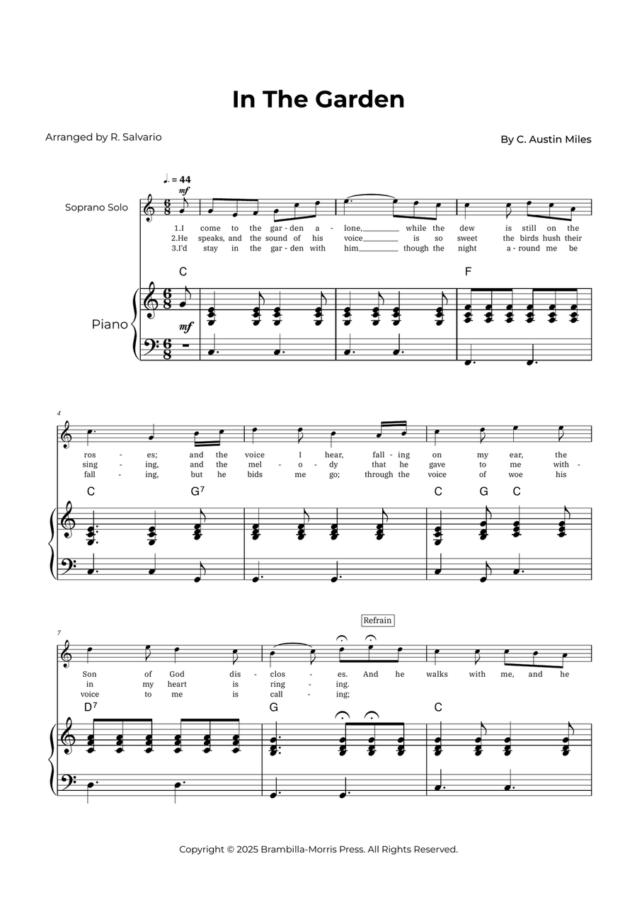 In The Garden - Soprano Solo (Key of C Major) Soprano Voice scores gallery preview page 1