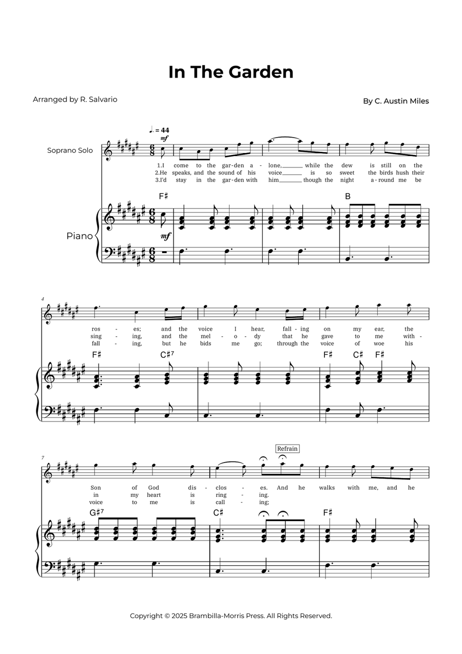 In The Garden - Soprano Solo (Key of F-Sharp Major) Soprano Voice scores gallery preview page 1