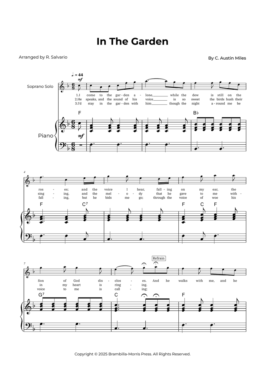 In The Garden - Soprano Solo (Key of F Major) Soprano Voice scores gallery preview page 1