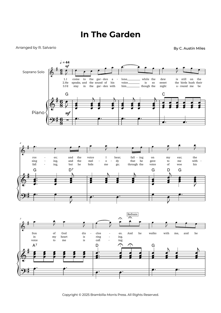 In The Garden - Soprano Solo (Key of G Major) Soprano Voice scores gallery preview page 1