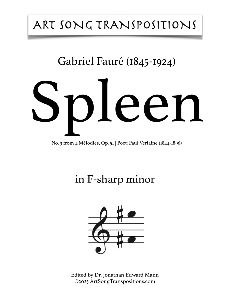 FAURÉ: Spleen, Op. 51 no. 3 (transposed to F-sharp minor) Piano, Vocal scores gallery preview page 1