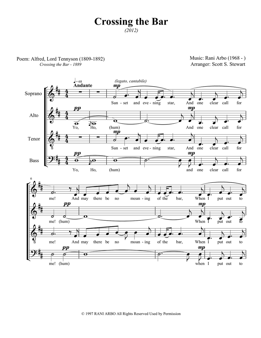 Crossing The Bar 4-Part scores gallery preview page 1
