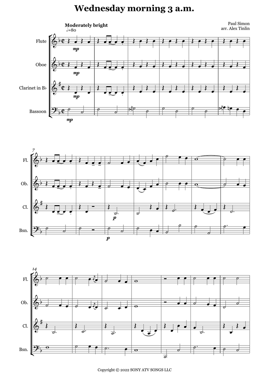 Wednesday Morning 3 A.m. Wednesday Morning 3 A.m. Woodwind Quartet scores gallery preview page 2