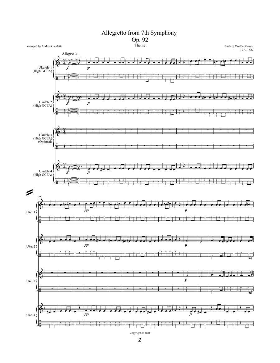 Allegretto from 7th Symphony Chamber Music scores gallery preview page 2