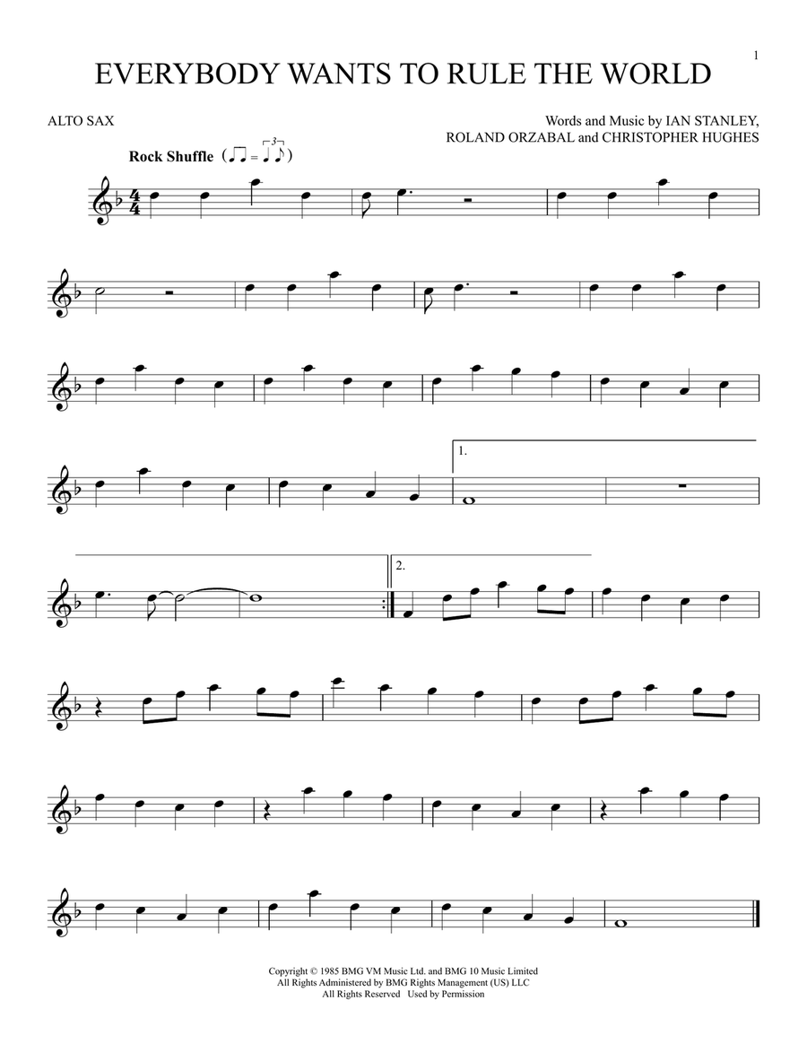 Everybody Wants To Rule The World Alto Saxophone scores gallery preview page 1