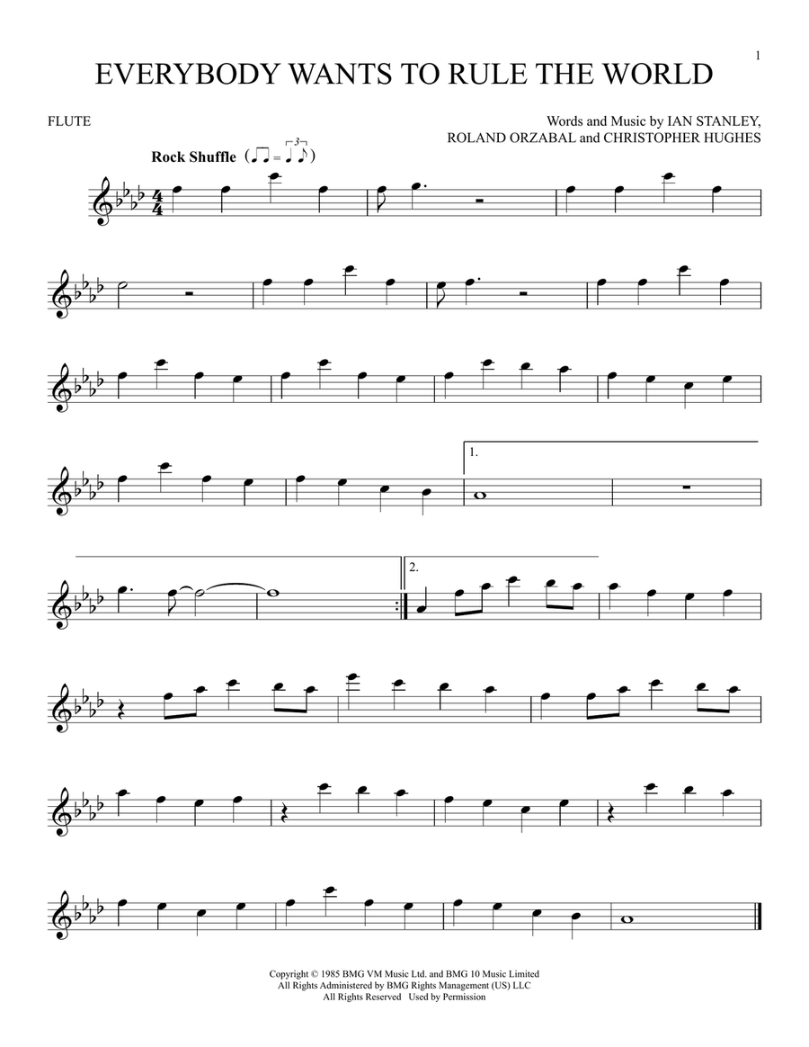 Everybody Wants To Rule The World Flute Solo scores gallery preview page 1