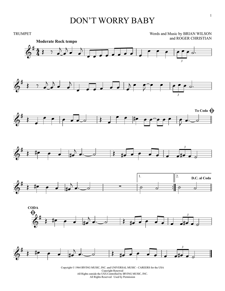 Don't Worry Baby Don't Worry Baby Trumpet Solo scores gallery preview page 1