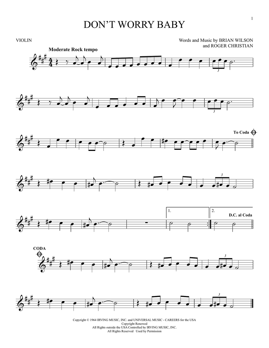 Don't Worry Baby Don't Worry Baby Violin Solo scores gallery preview page 1