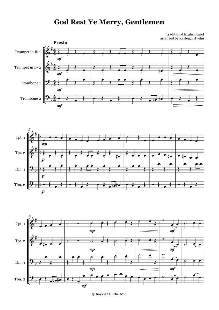 God Rest Ye Merry Gentlemen - Brass quartet Brass Quartet scores gallery preview page 1