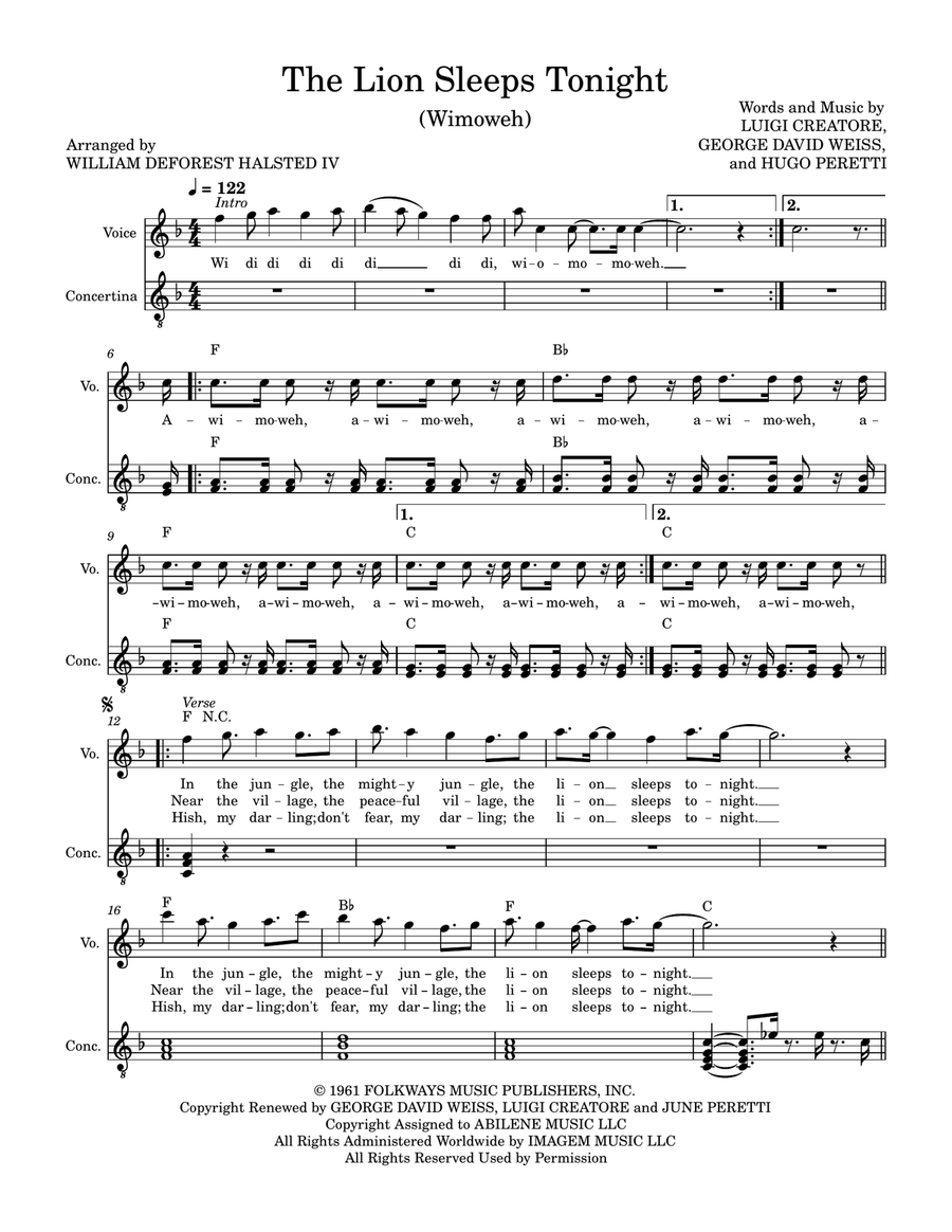 The Lion Sleeps Tonight The Lion Sleeps Tonight Piano scores gallery preview page 1