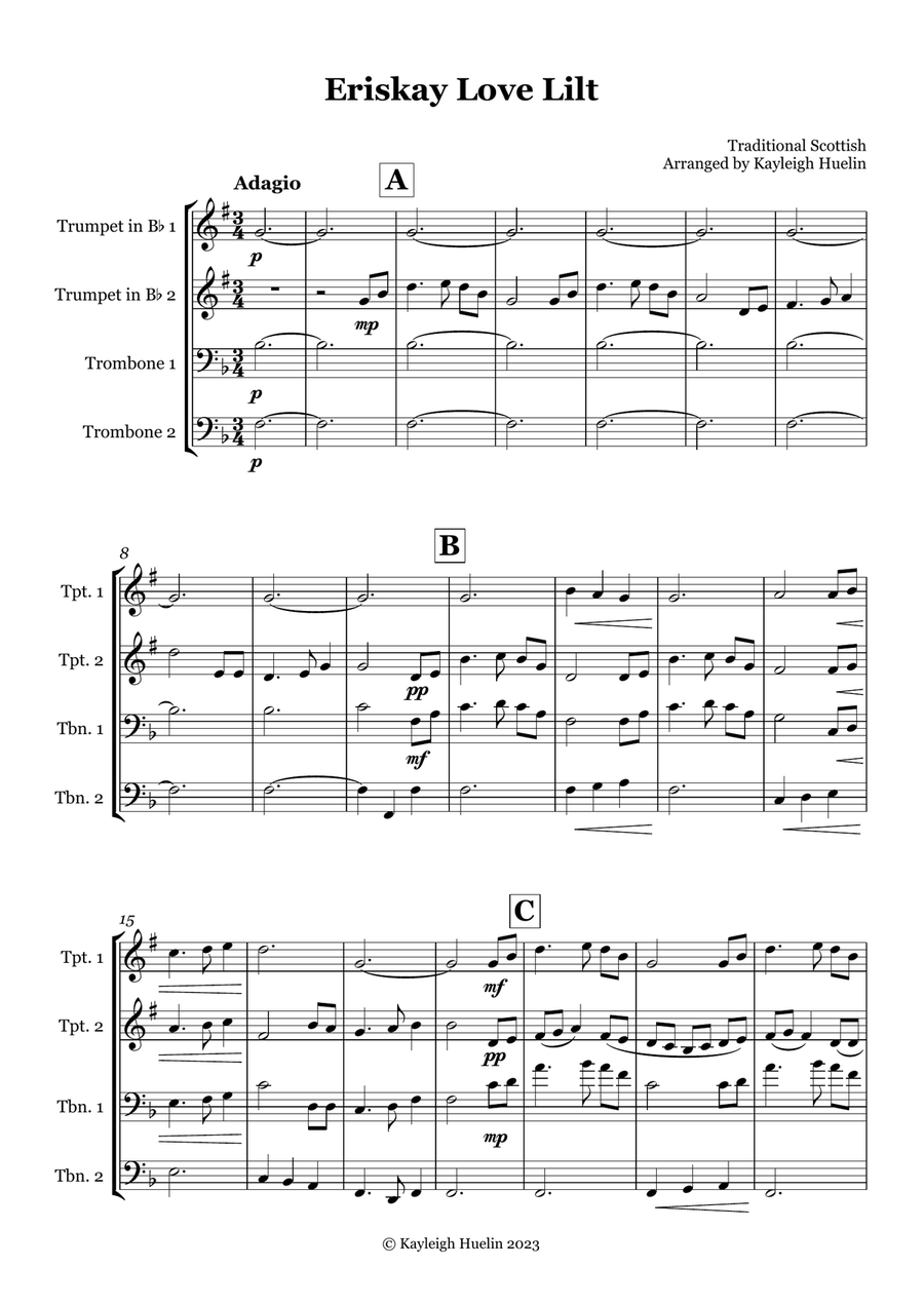 Eriskay Love Lilt - Brass quartet Brass Quartet scores gallery preview page 1