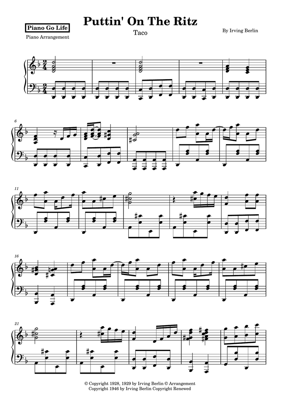 Puttin' On The Ritz Puttin' On The Ritz Piano Solo scores gallery preview page 1