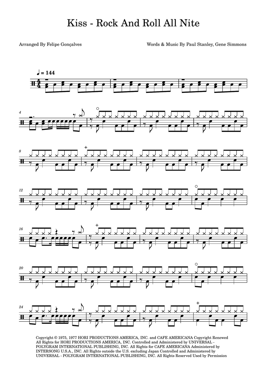 Rock And Roll All Nite Rock And Roll All Nite Drum Set scores gallery preview page 1
