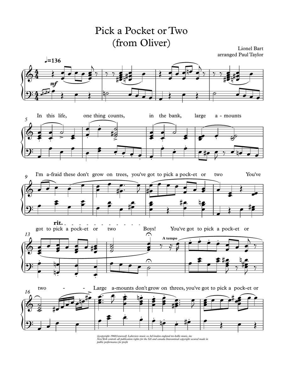 Pick A Pocket Or Two Pick A Pocket Or Two Piano Solo scores gallery preview page 1