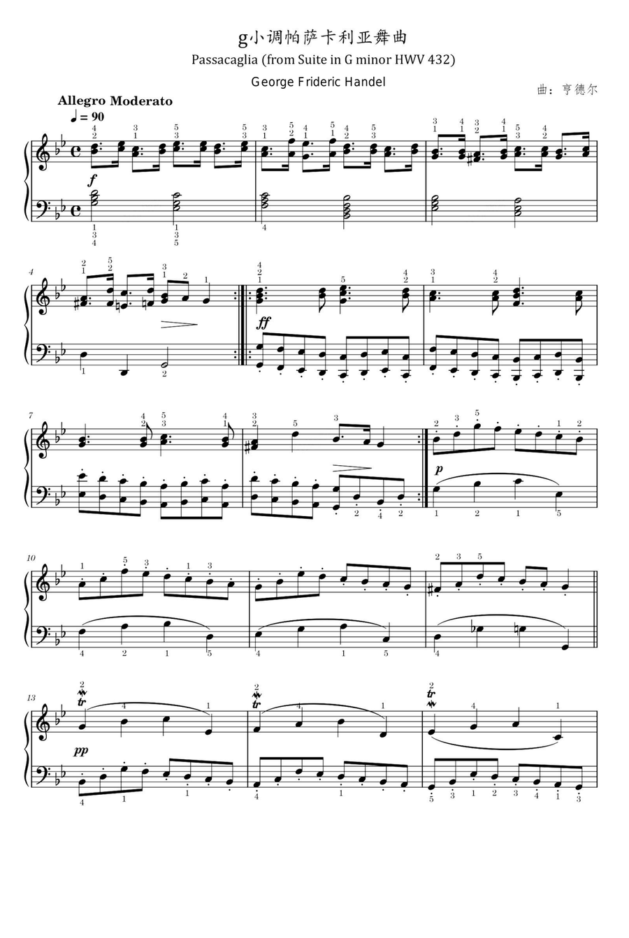 Passacaglia HWV 432 from Suite in G mino - George Frideric Handel Piano Solo scores gallery preview page 1