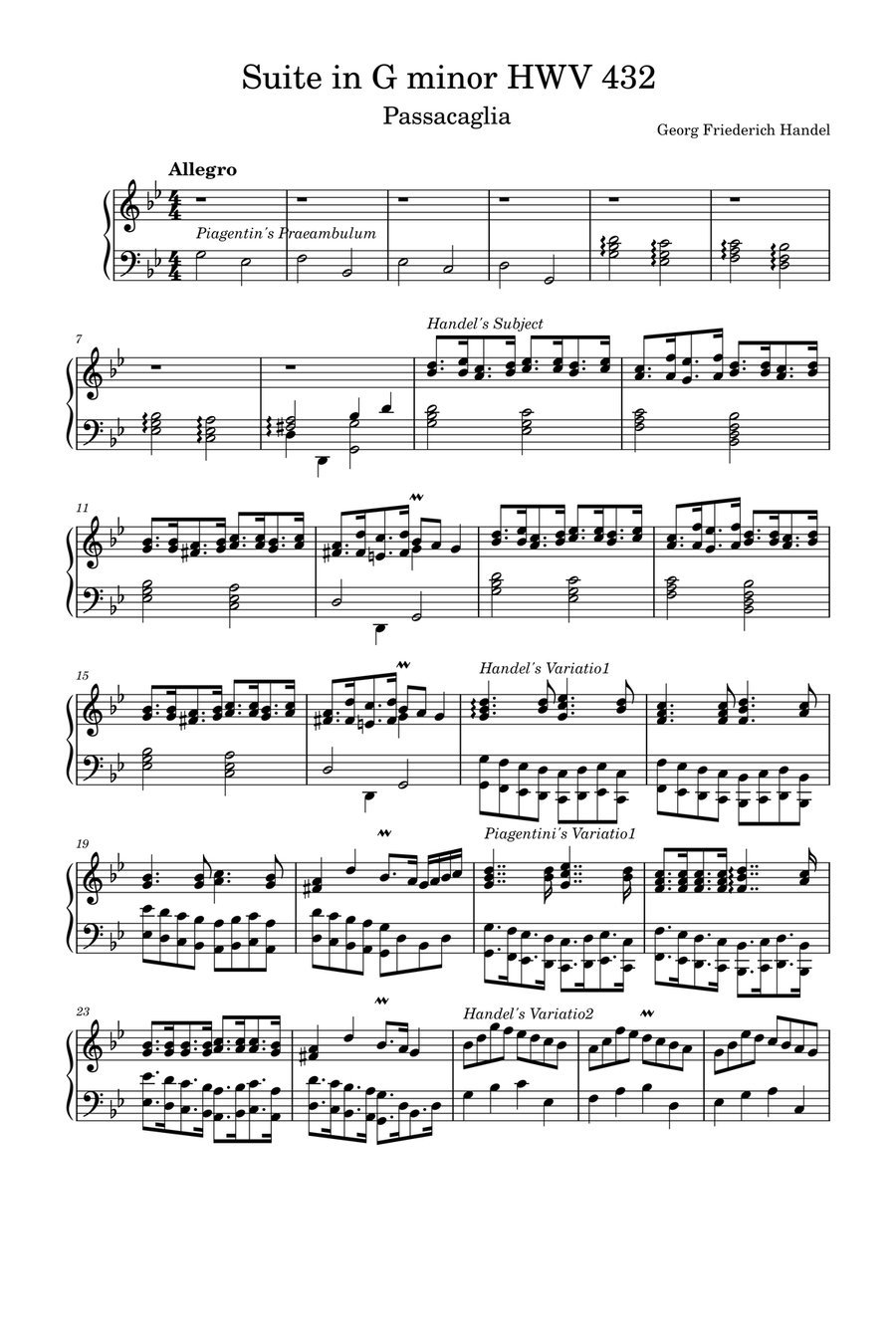 Passacaglia HWV 432 from Suite in G mino - George Frideric Handel Piano Solo scores gallery preview page 1