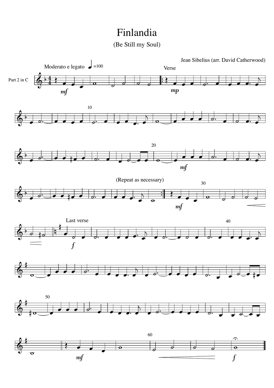 Finlandia - main theme (hymn tune for Be Still my Soul) by Sibelius arr. for flexible ensemble Concert Band scores gallery preview page 6