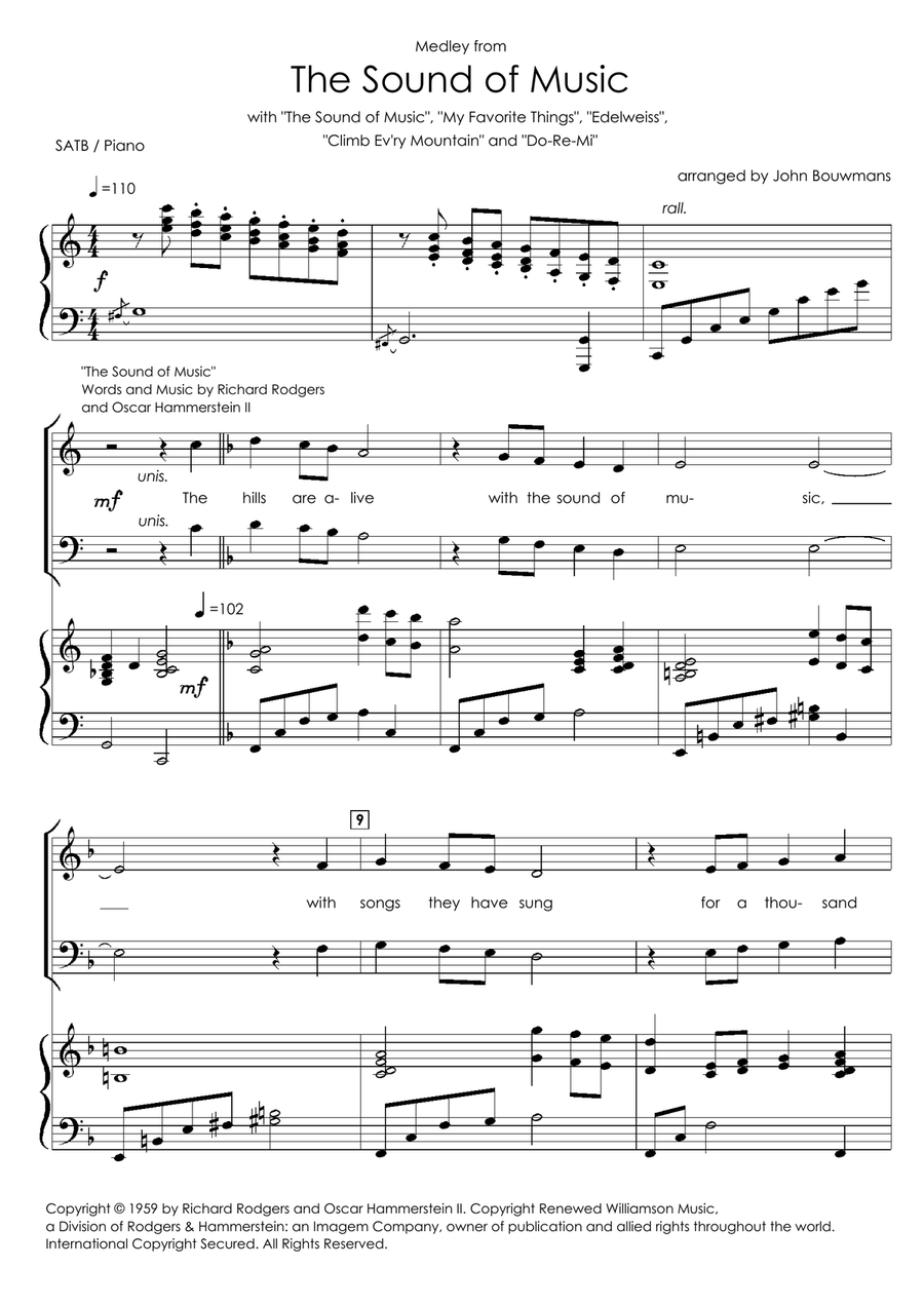 Medley: The Sound Of Music with My Favorite Things, Edelweiss, Climb Ev'ry Mountain, and Do-Re-Mi 4-Part scores gallery preview page 3