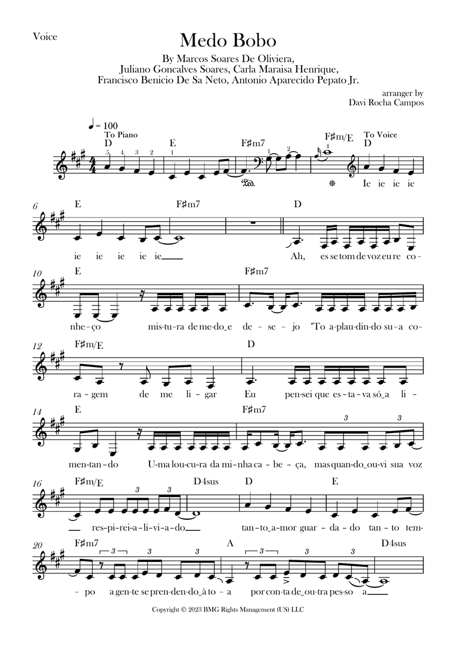 Medo Bobo Medo Bobo Piano scores gallery preview page 1