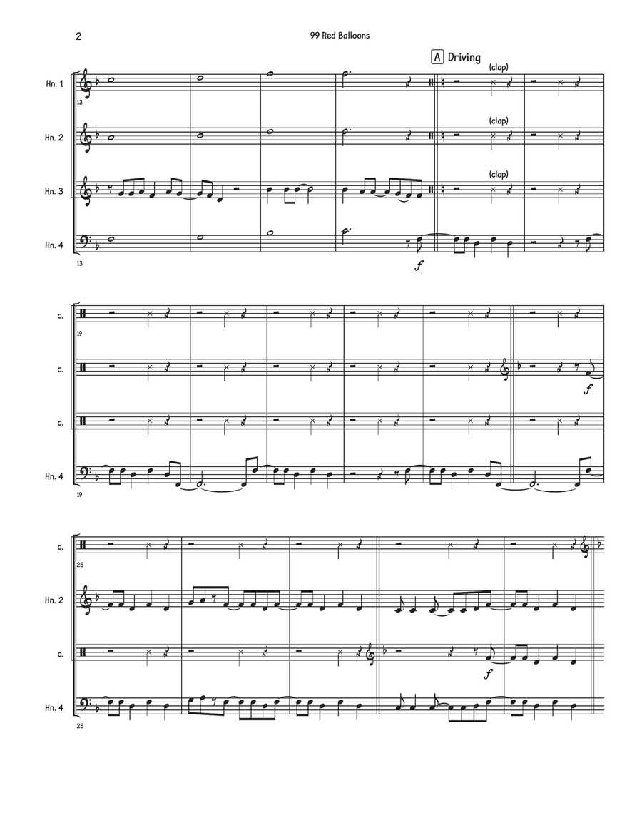 99 Red Balloons (99 Luftballons) Brass Quartet scores gallery preview page 2