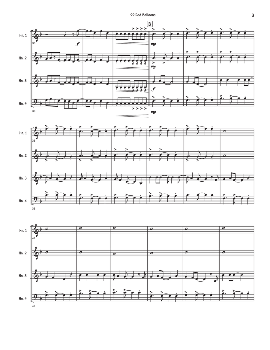 99 Red Balloons (99 Luftballons) Brass Quartet scores gallery preview page 3