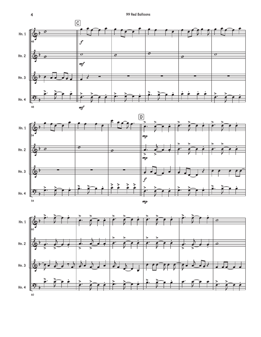 99 Red Balloons (99 Luftballons) Brass Quartet scores gallery preview page 4