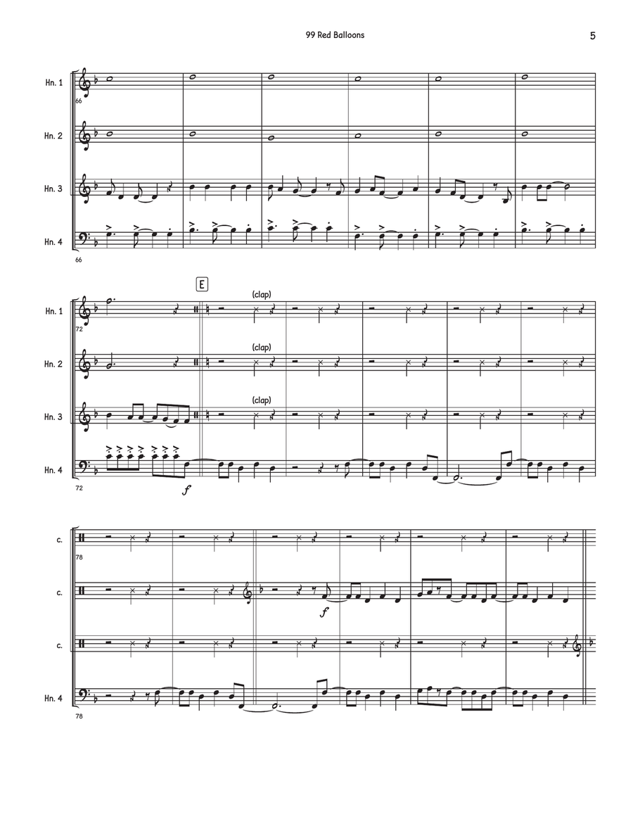 99 Red Balloons (99 Luftballons) Brass Quartet scores gallery preview page 5