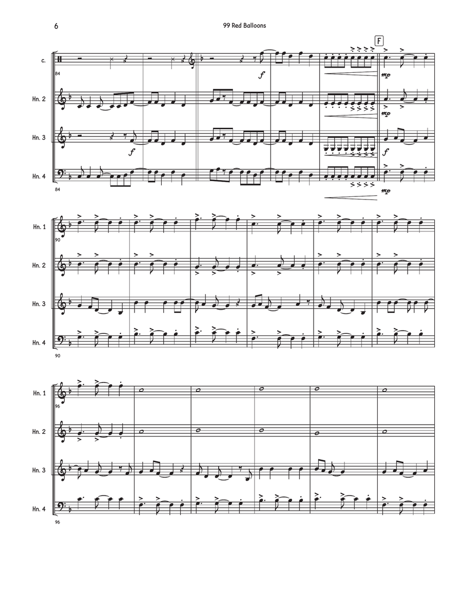 99 Red Balloons (99 Luftballons) Brass Quartet scores gallery preview page 6