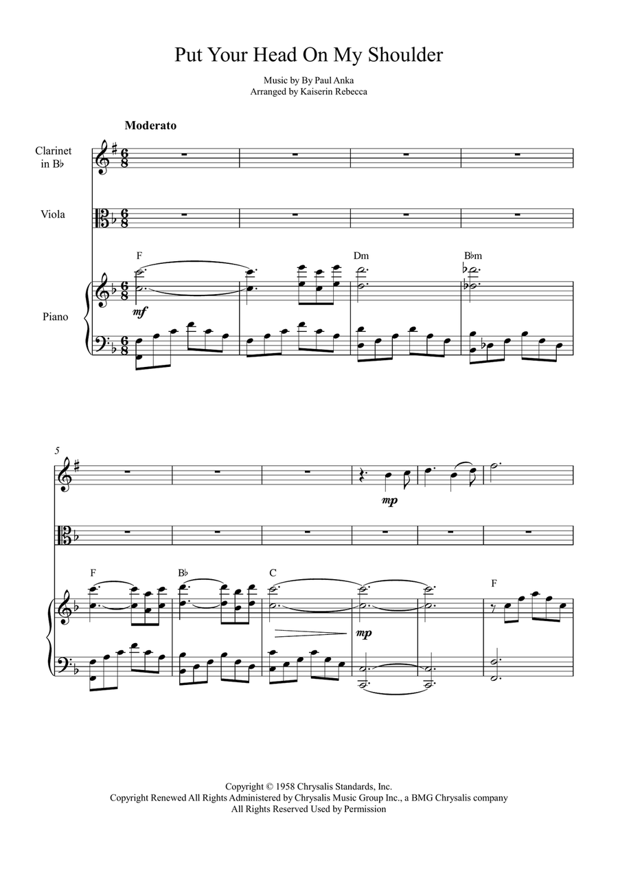 Put Your Head On My Shoulder B-Flat Clarinet scores gallery preview page 1