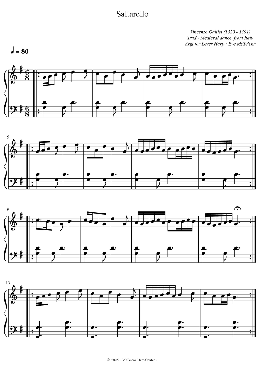 Saltarello - 4 Versions - Beginner & 27/34 String Harp | McTelenn Harp Center Celtic Harp scores gallery preview page 5