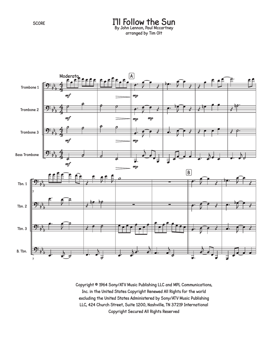 I'll Follow The Sun I'll Follow The Sun Brass Quartet scores gallery preview page 1