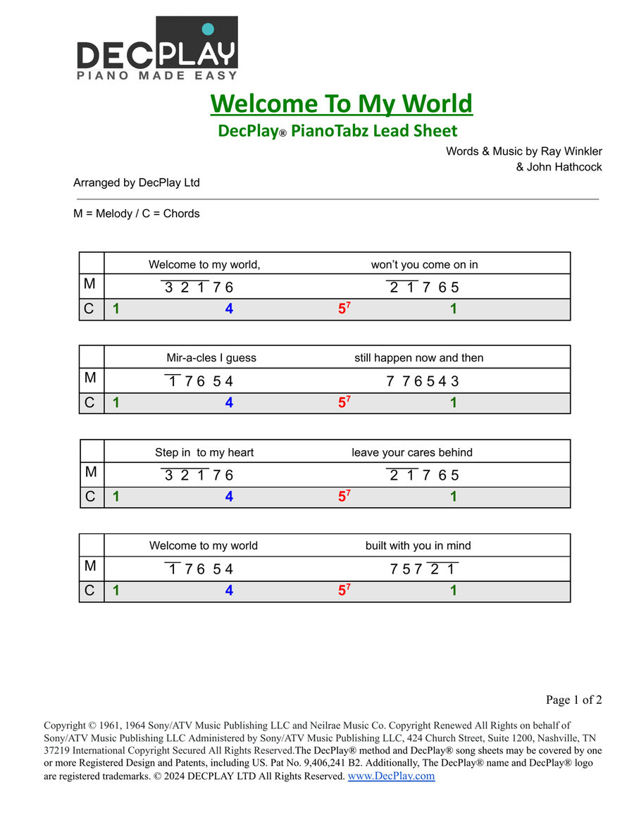 Welcome To My World Easy Piano scores gallery preview page 1