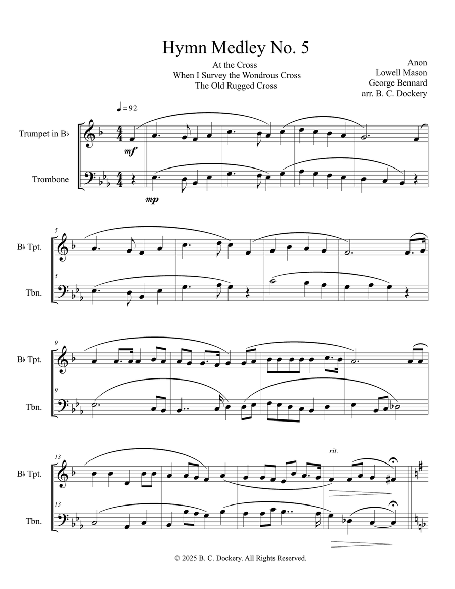 Hymn Medley No. 5 (Trumpet and Trombone Duet) Brass Duet scores gallery preview page 1