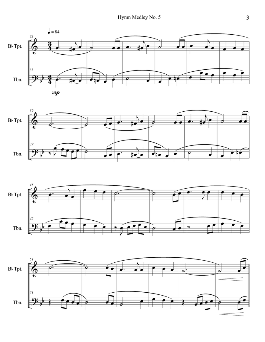 Hymn Medley No. 5 (Trumpet and Trombone Duet) Brass Duet scores gallery preview page 3