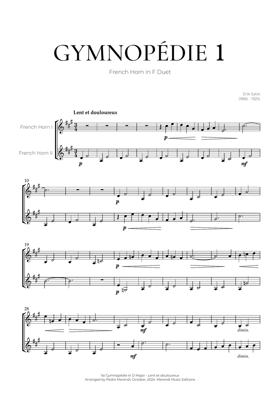 Gymnopédie 1 (French Horn Duet) - Erik Satie Brass Duet scores gallery preview page 1