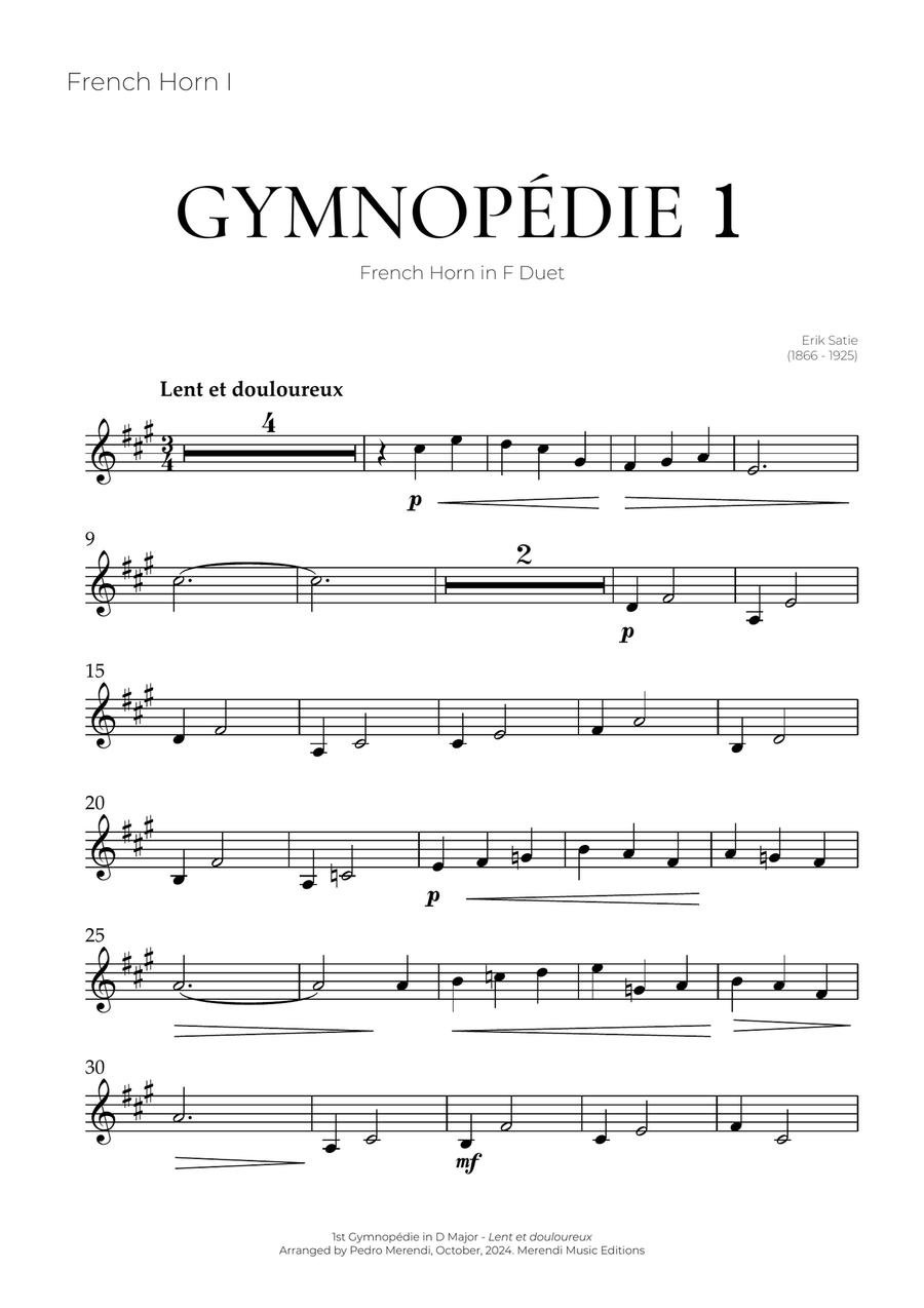 Gymnopédie 1 (French Horn Duet) - Erik Satie Brass Duet scores gallery preview page 3