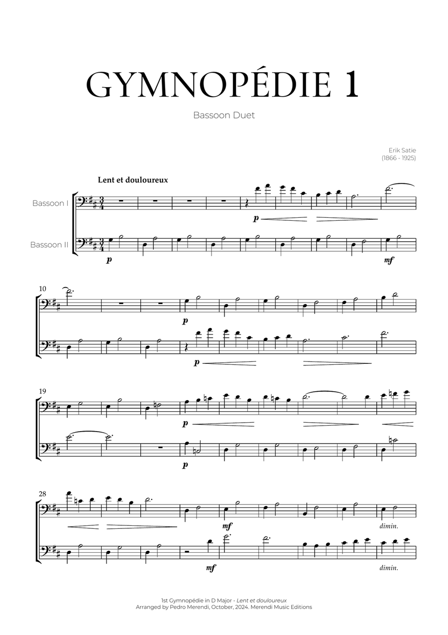 Gymnopédie 1 (Bassoon Duet) - Erik Satie Woodwind Duet scores gallery preview page 1