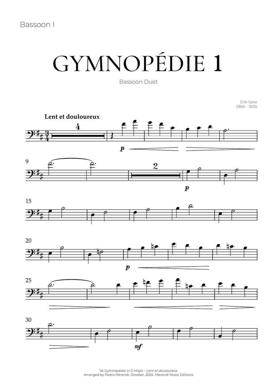 Gymnopédie 1 (Bassoon Duet) - Erik Satie Woodwind Duet scores gallery preview page 3